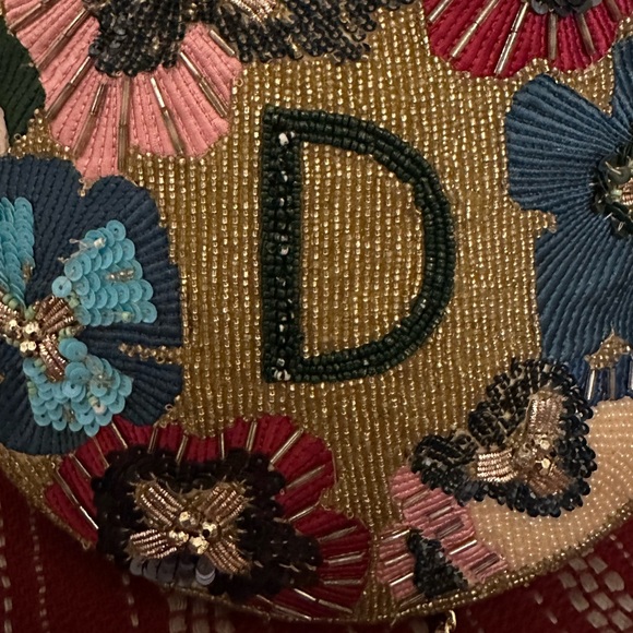 Anthropologie Round Beaded D Monogram Bag 9” - Picture 2 of 8